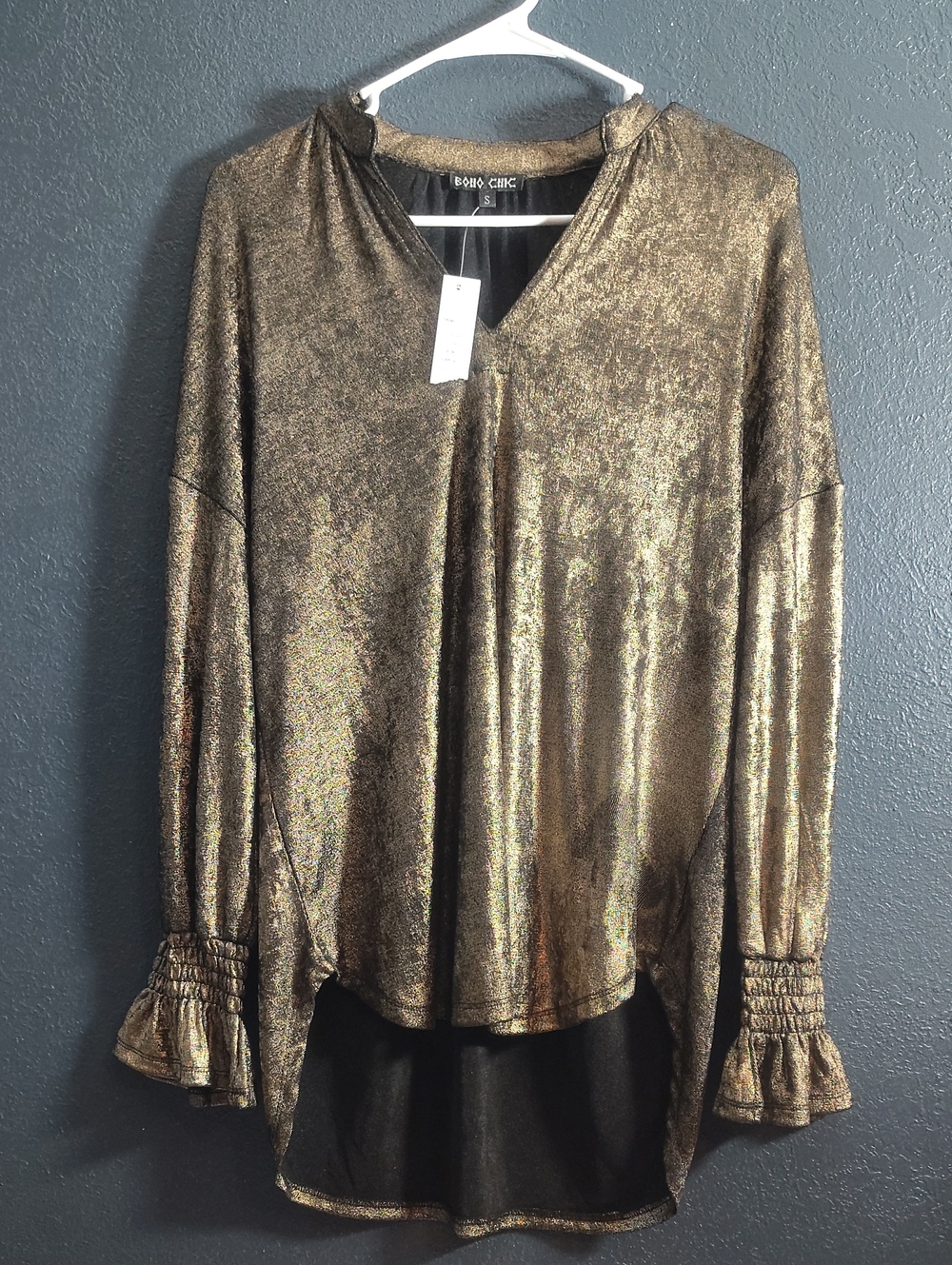 NWT Boho Chic Metallic Disco Blouse Retro 70s Glam Top Small